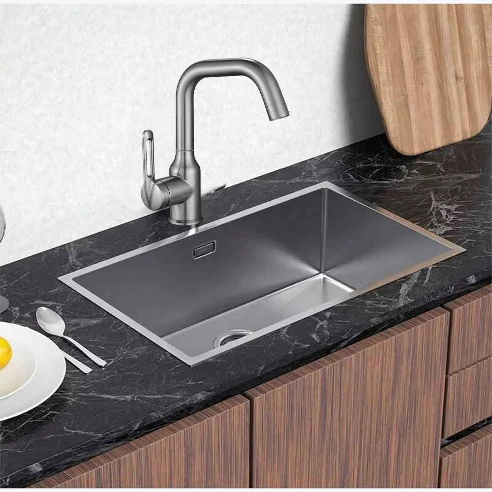 Trade Shop - Rubinetto Cucina Monocomando Miscelatore Girevole Lavello Satinato Silver 87259 -