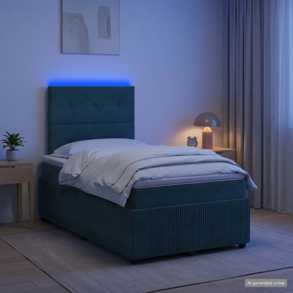 Letto Box Spring LED con Materasso Verde Scuro 120 x 190 cm 3456032