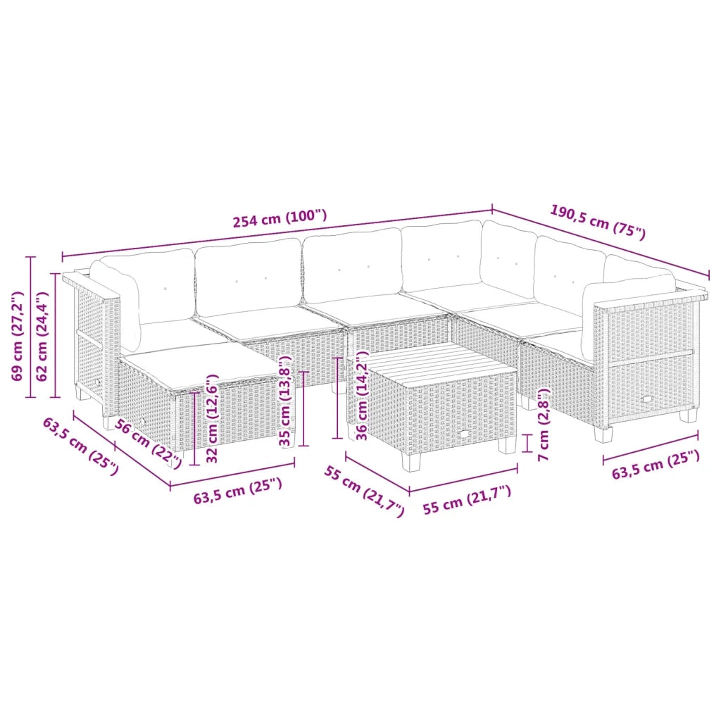 Set Divani da Giardino con Cuscini 8 pz Nero in Polyrattan 3261941