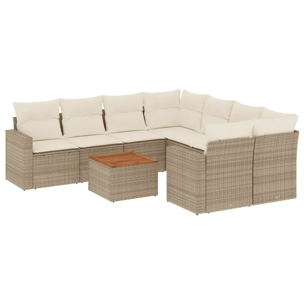 Set Divano da Giardino 9 pz con Cuscini Beige in Polyrattan 3224049