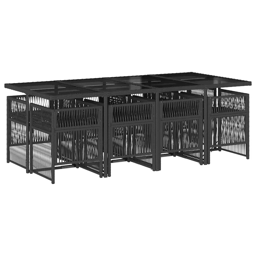 Set da Pranzo da Giardino 9 pz con Cuscini Nero in Polyrattan 3210919