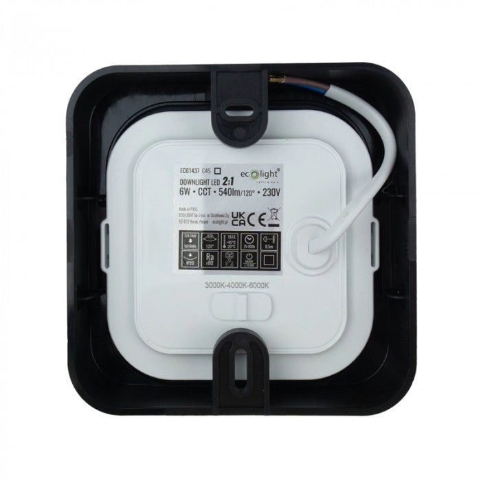Plafoniera LED quadrata 6W CCT nera Ecolight