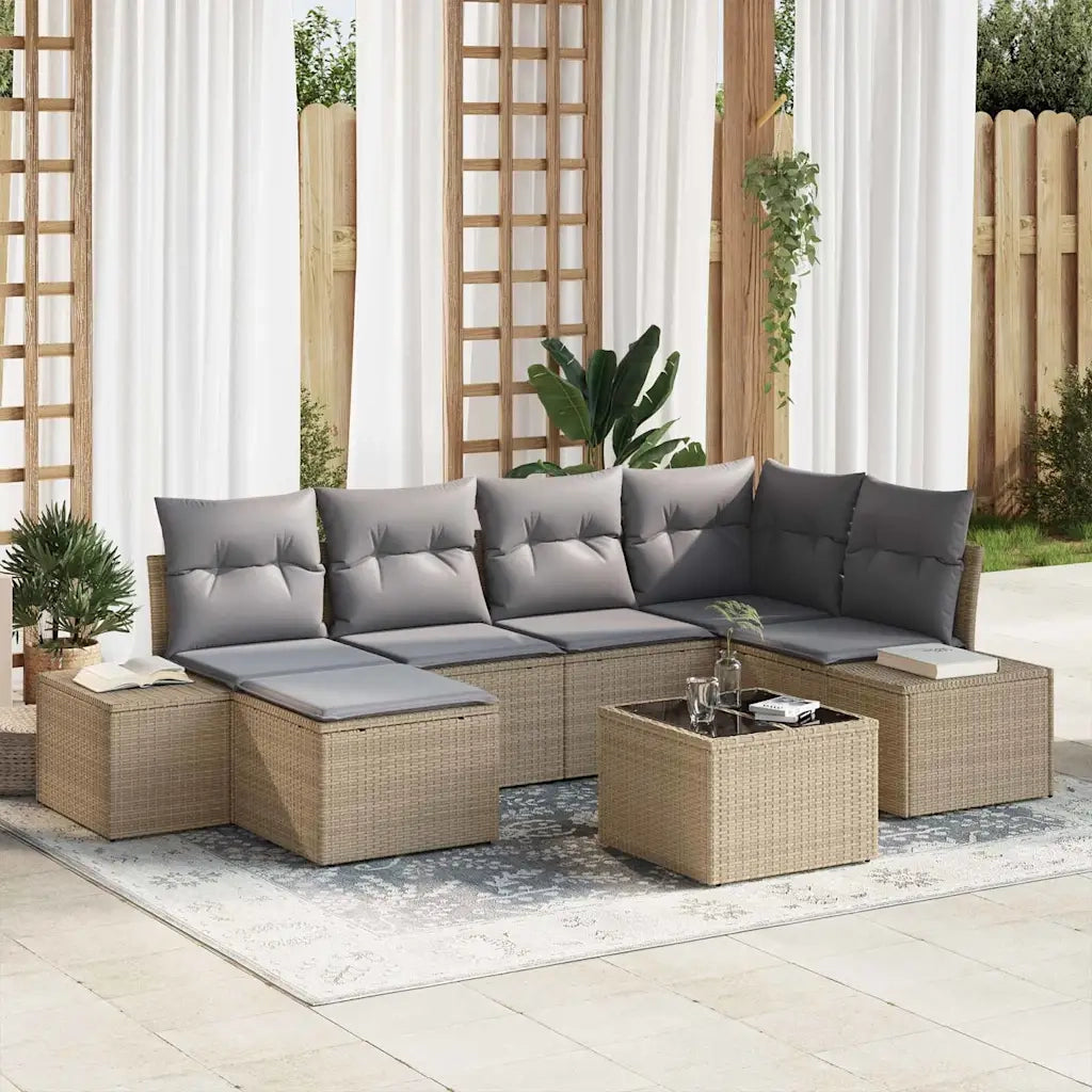 Set Divano da Giardino 6 pcs Beige e Grigio Chiaro polyrattan 3355809