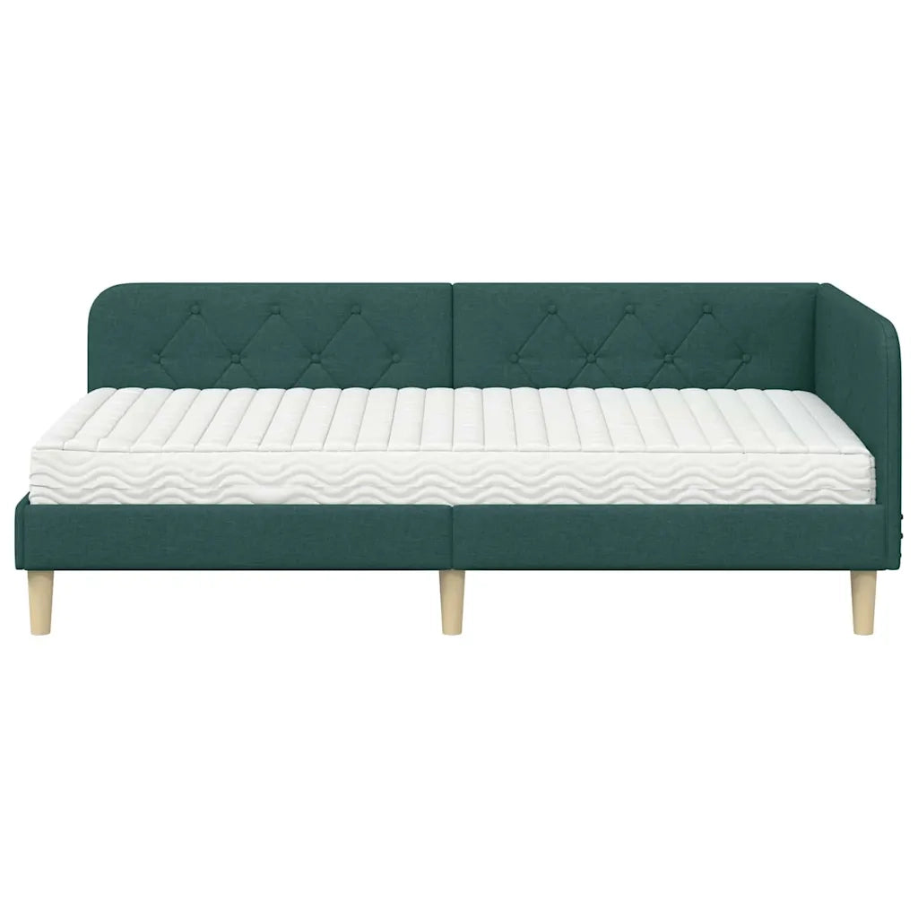Cornice del letto ad angolo Verde Scuro 90 x 190 cm Tessuto