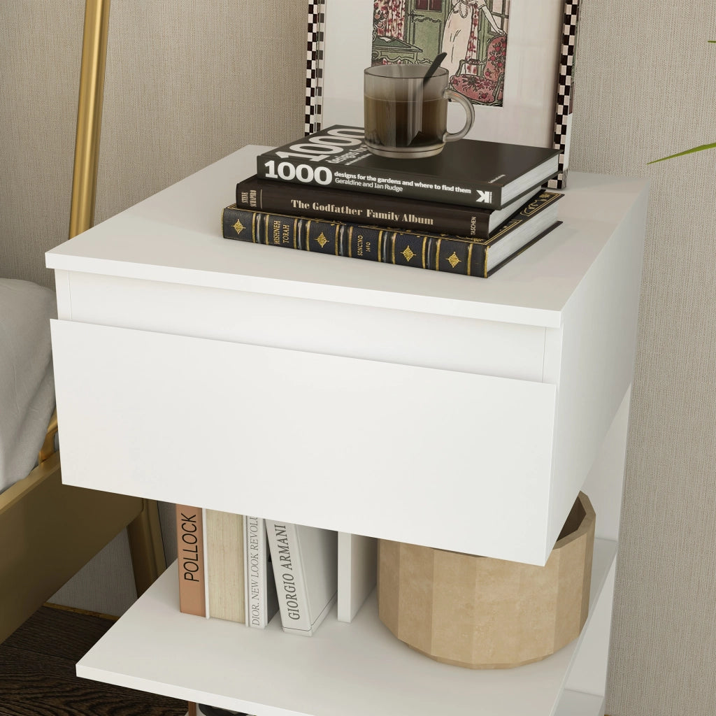 Comodino Moderno in MDF con Cassetto e Ripiani ¨C Zephmum ¨C Bianco 39x39x65