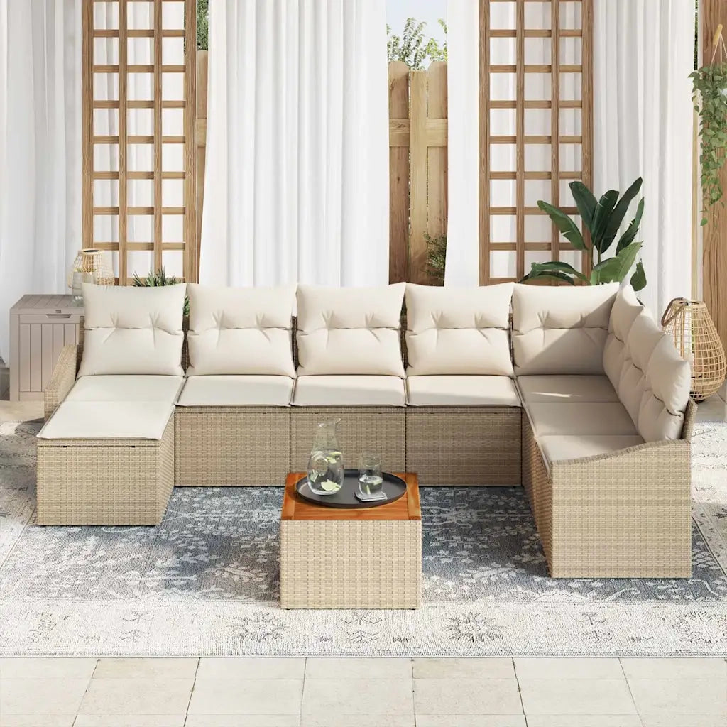 Set Divano da Giardino 9 pcs Beige e Crema polyrattan 3356538