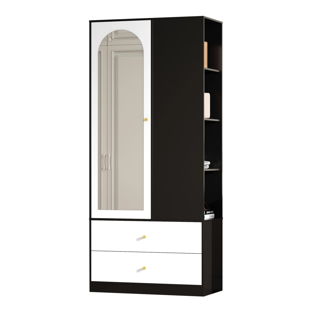 ARMADIO con specchio 80x40x180 cm Bianco+Nero