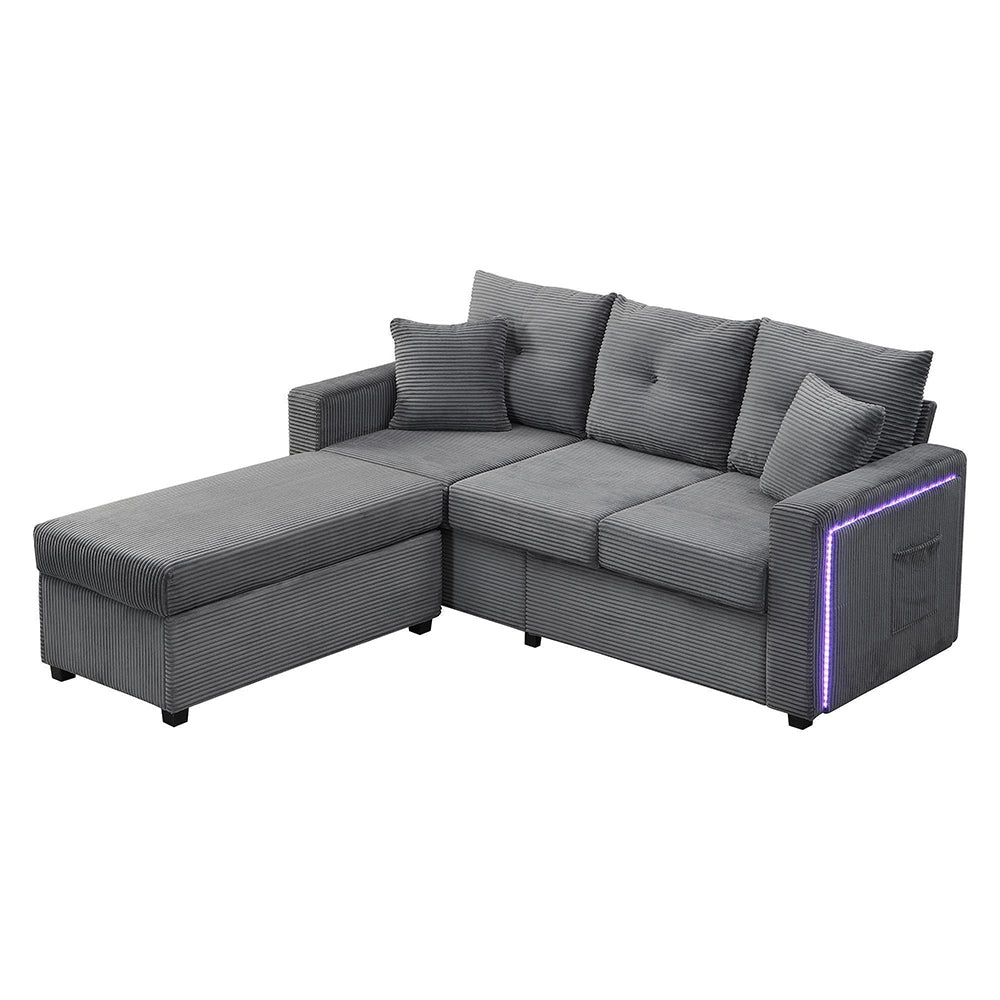 Set divano LED - Xylo - 3 posti + pouf, modulare a L