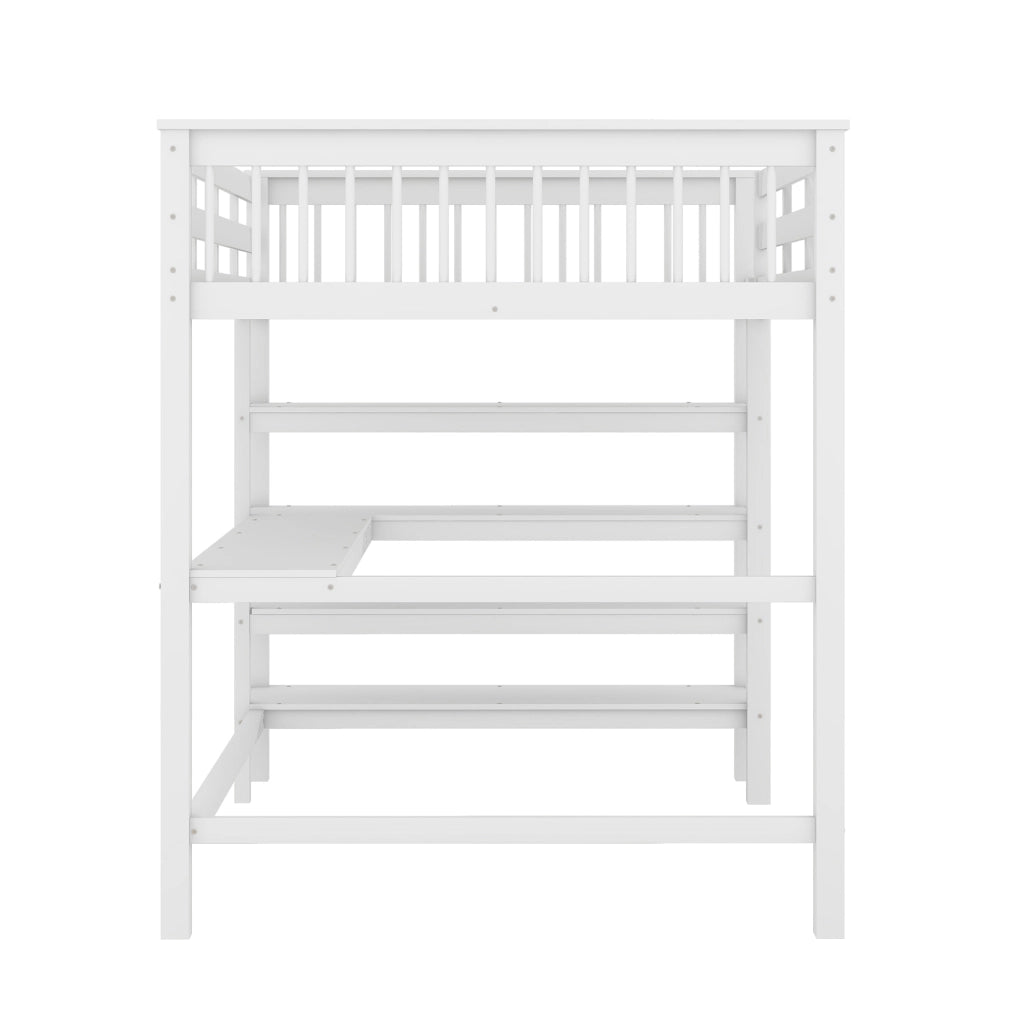 LETTO A CASTELLO 140 x 200 cm bianco con scrivania e ripiani