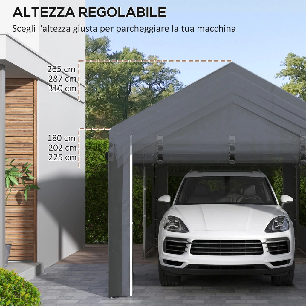 Gazebo per Auto e Feste con Altezza Regolabile, 4 Porte e 4 Finestre, 6x3m Grigio Scuro