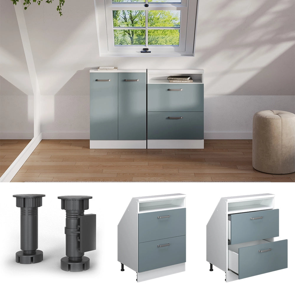 Mobile sottotetto Rion Grigio-blu/Bianco con 2 cassetti Vicco
