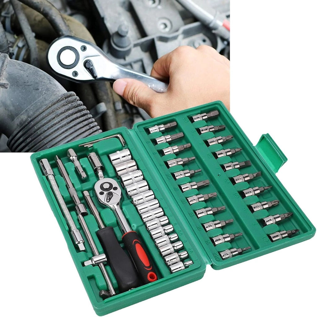 SET BUSSOLE E INSERTI 46 PEZZI 1/4" CR-V CRICCHETTO PROLUNGA VALIGETTA CTC-686