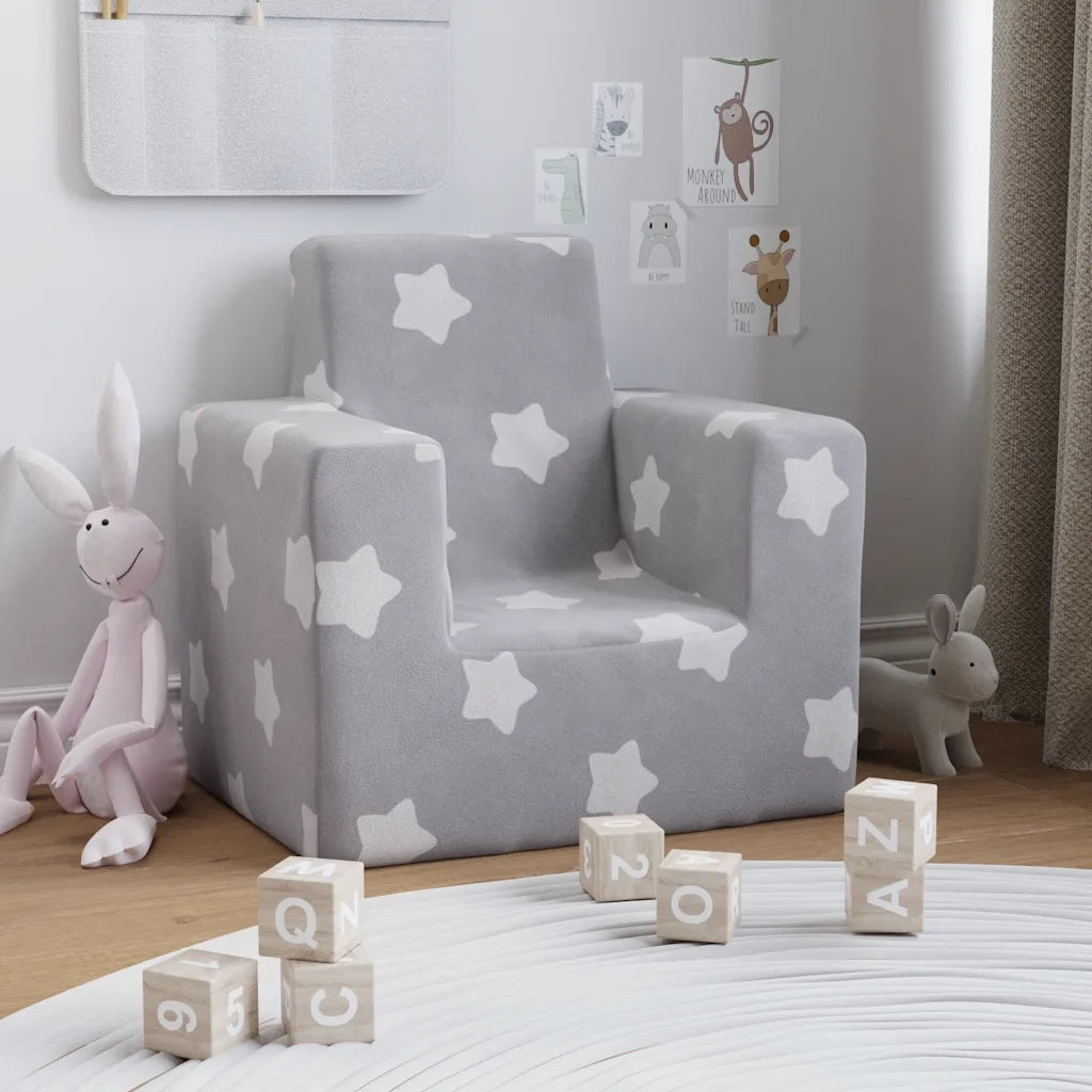 Divano per Bambini Grigio Chiaro con Stelle in Morbido Peluche 4104790