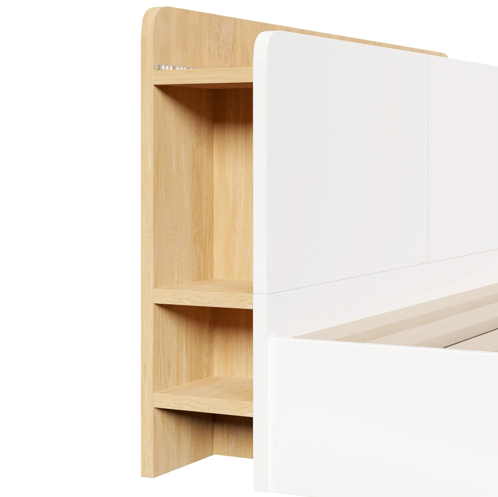 Letto contenitore idraulico 140x200 cm con USB, LED e comodino integrato