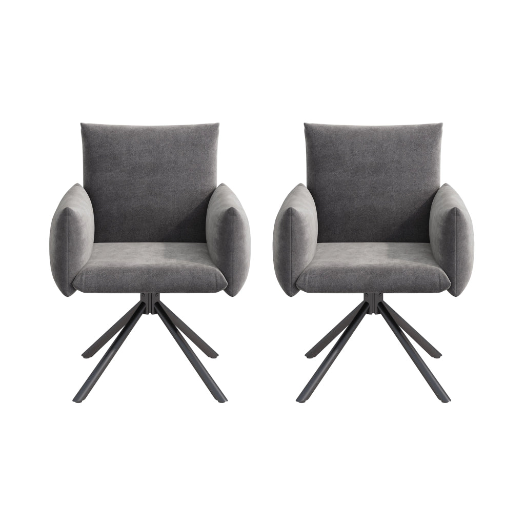 Set di 2 sedie da pranzo girevoli 360° in velluto grigio con braccioli e gambe in metallo