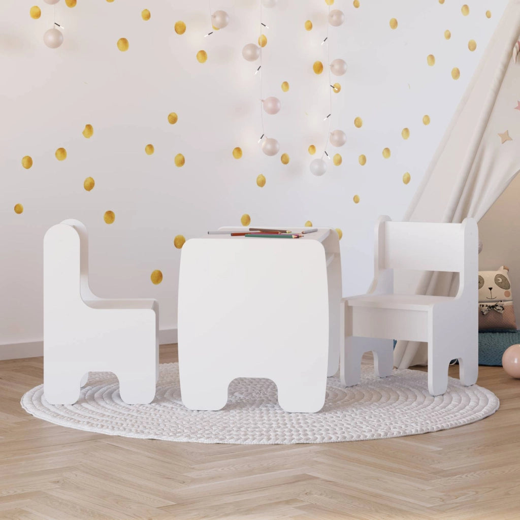 Set Timi Tavolo per Bambini con Due Sedie in Legno Bianco
