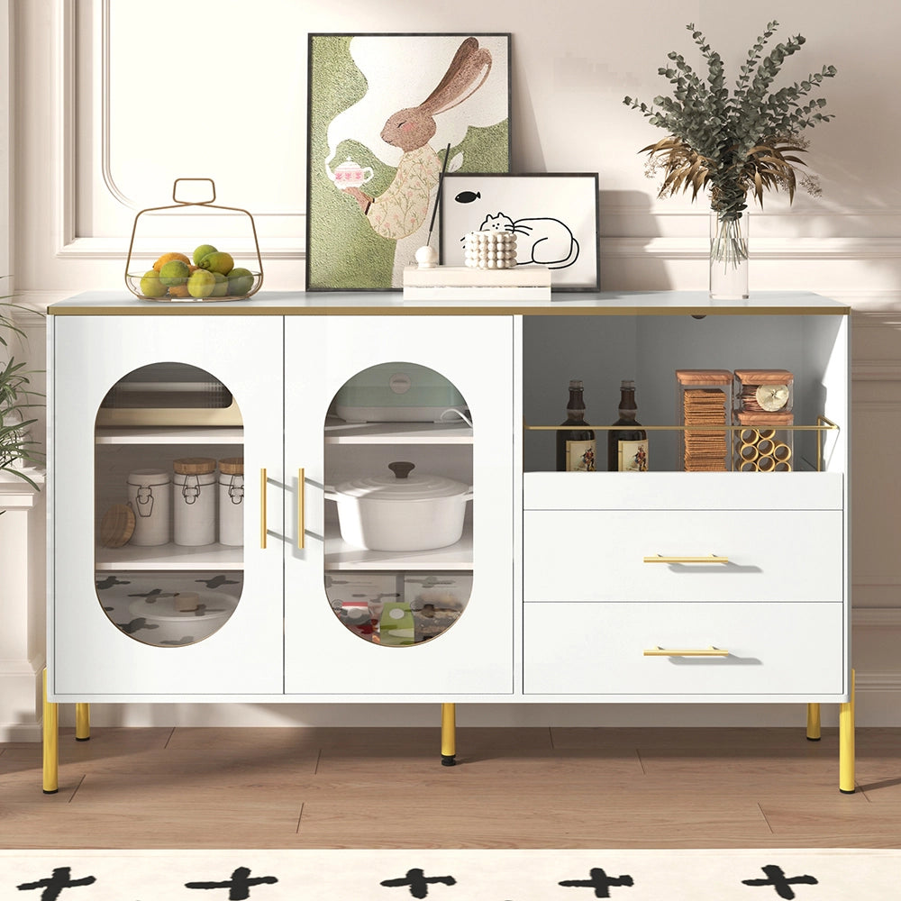 Buffet - Xylo - 2cass/2porte vetro bianco/dorato
