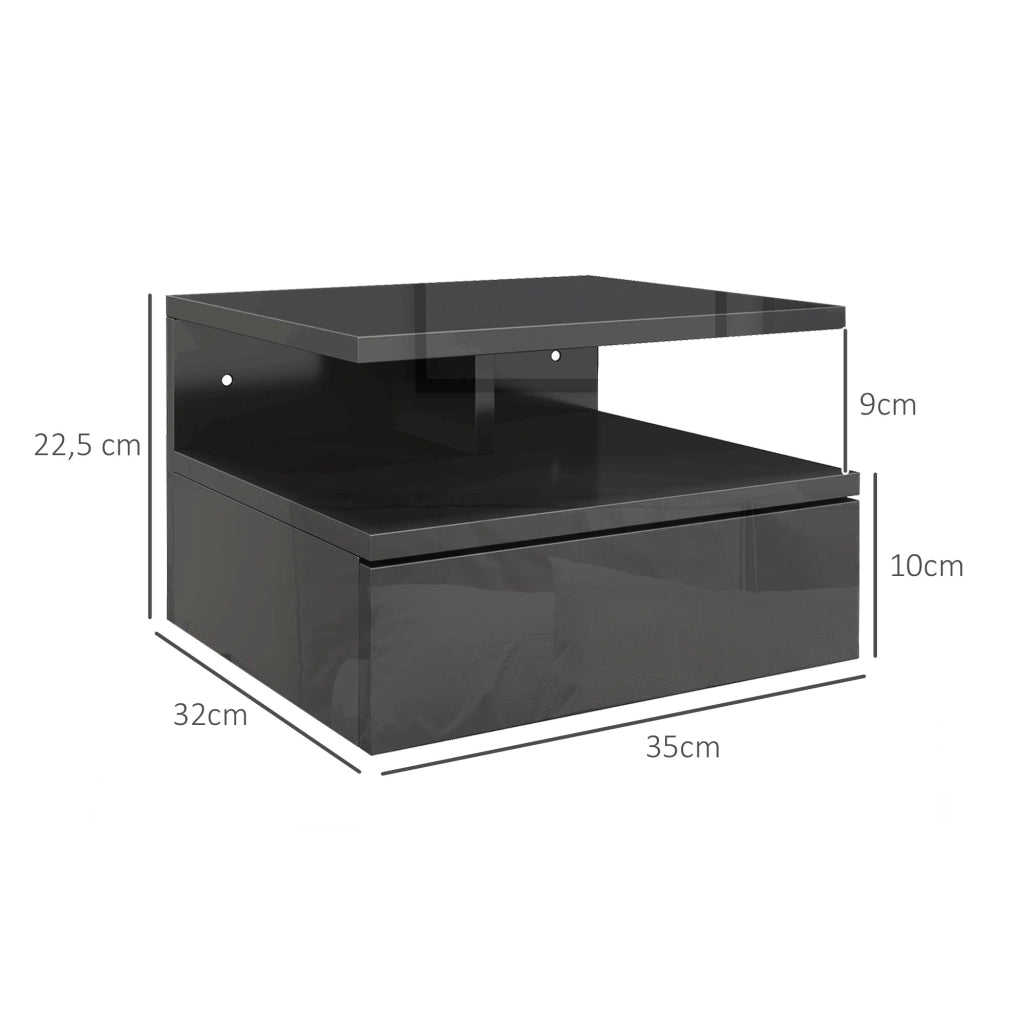 Comodino ¨C Minimal ¨C Nero Lucido 35x32x22,5 cm