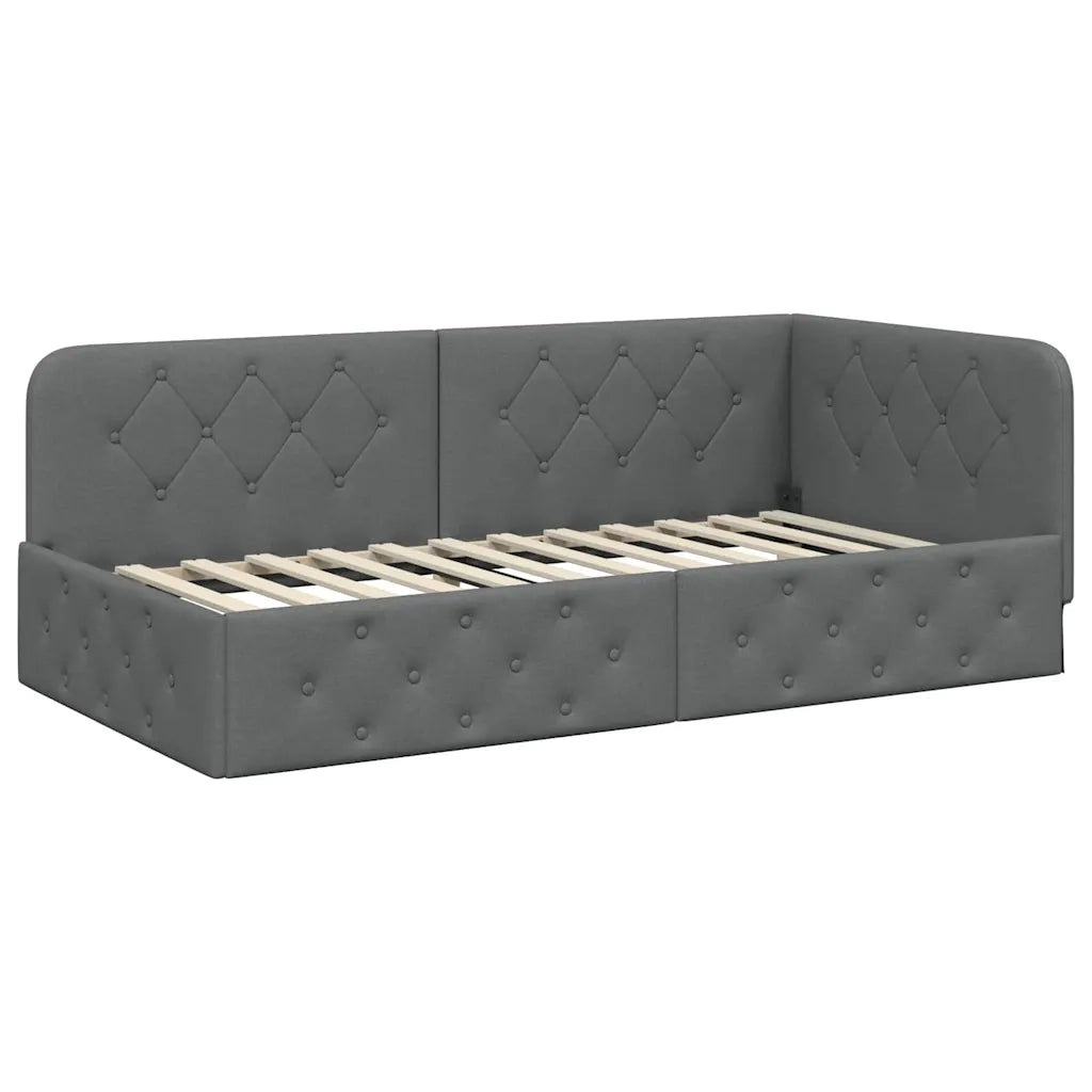 Cornice del letto ad angolo Grigio scuro 90 x 190 cm Tessuto