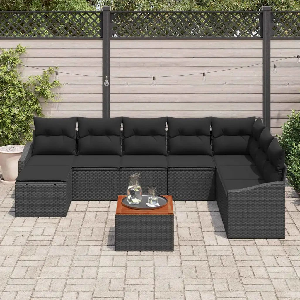 Set Divano da Giardino con archiviazione 9 pcs Nero polyrattan 3356539