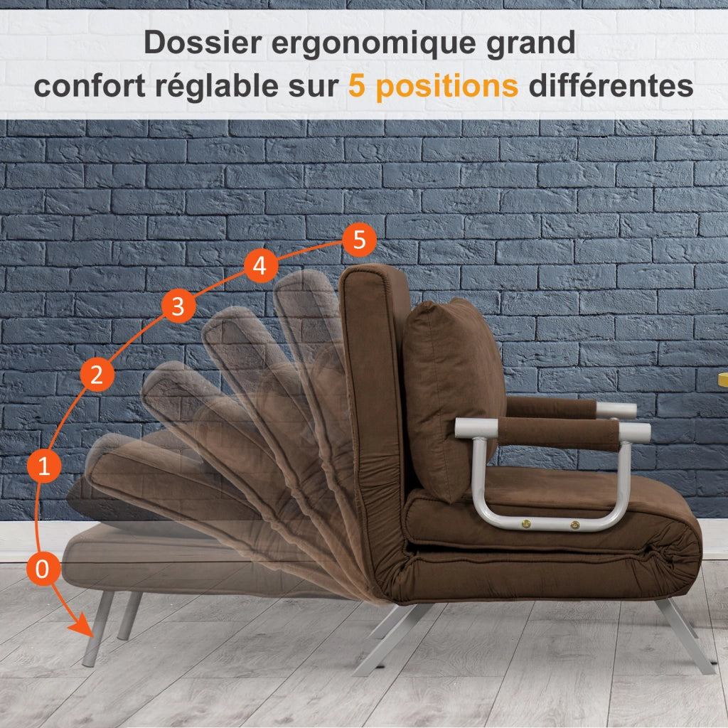 Poltrona letto ¨C Minimal ¨C Marrone, imbottito, con cuscino
