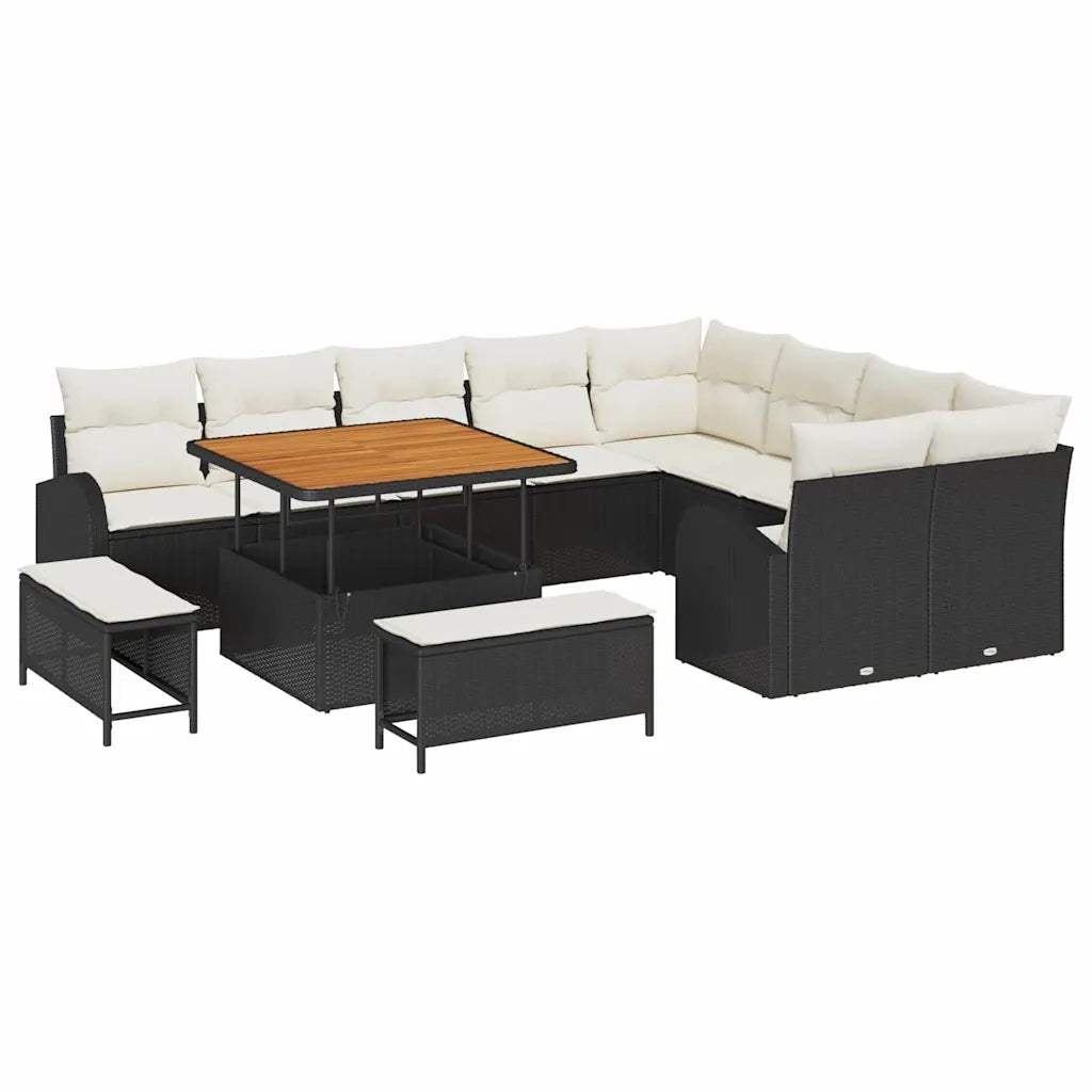 Set Divano da Giardino con cuscino 12 pcs Nero polyrattan 3362425