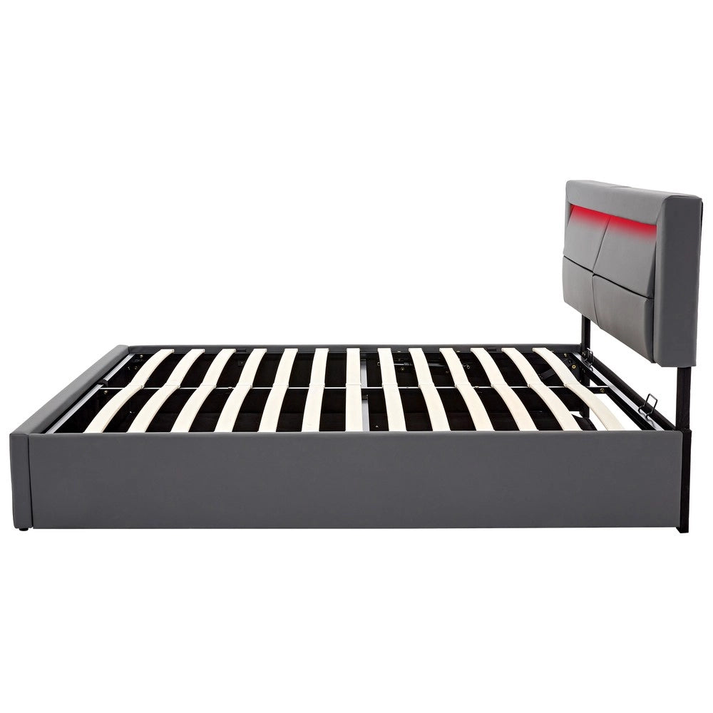 Letto Imbottito Contenitore con LED e USB ¨C MINIMAL ¨C Grigio 140x200
