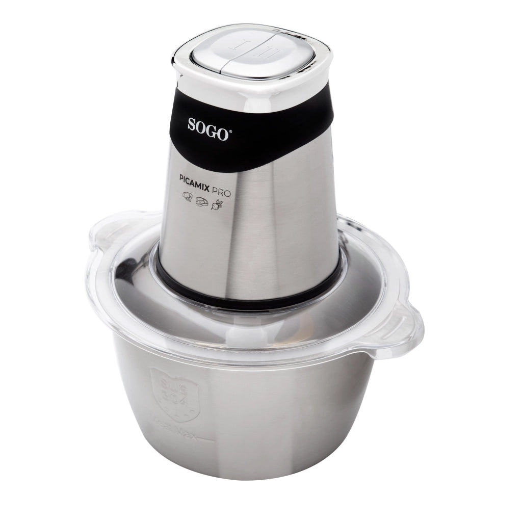Tritatutto elettrico 1,8L con lame titanio 4 coltelli e doppia velocità, ciotola acciaio inox per carne e verdure - Sogo