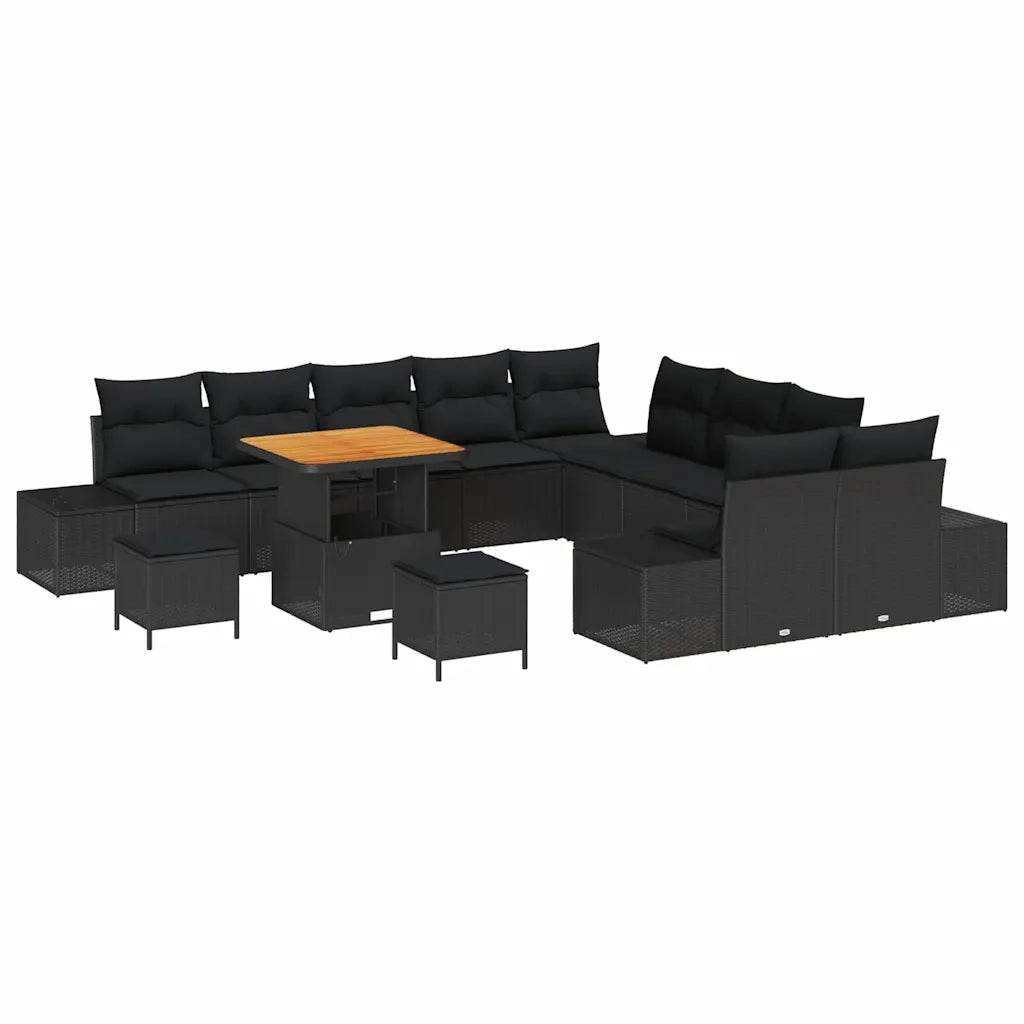 Set Divano da Giardino con cuscino 13 pcs Nero polyrattan 3362839