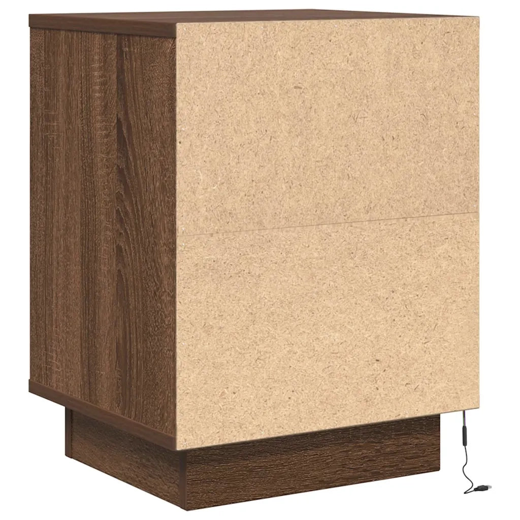 Comodino con Luci LED Rovere Marrone 38x34x50 cm 861295
