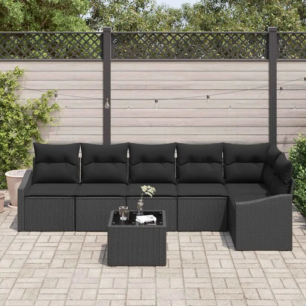 Set Divano da Giardino con cuscino 7 pcs Nero polyrattan 3355422