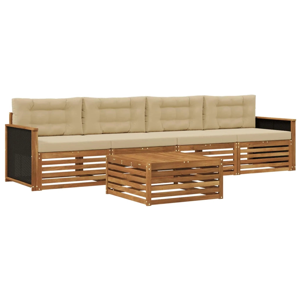 Set di divani da esterno con cuscino 5 pcs Naturale e Beige 3382986