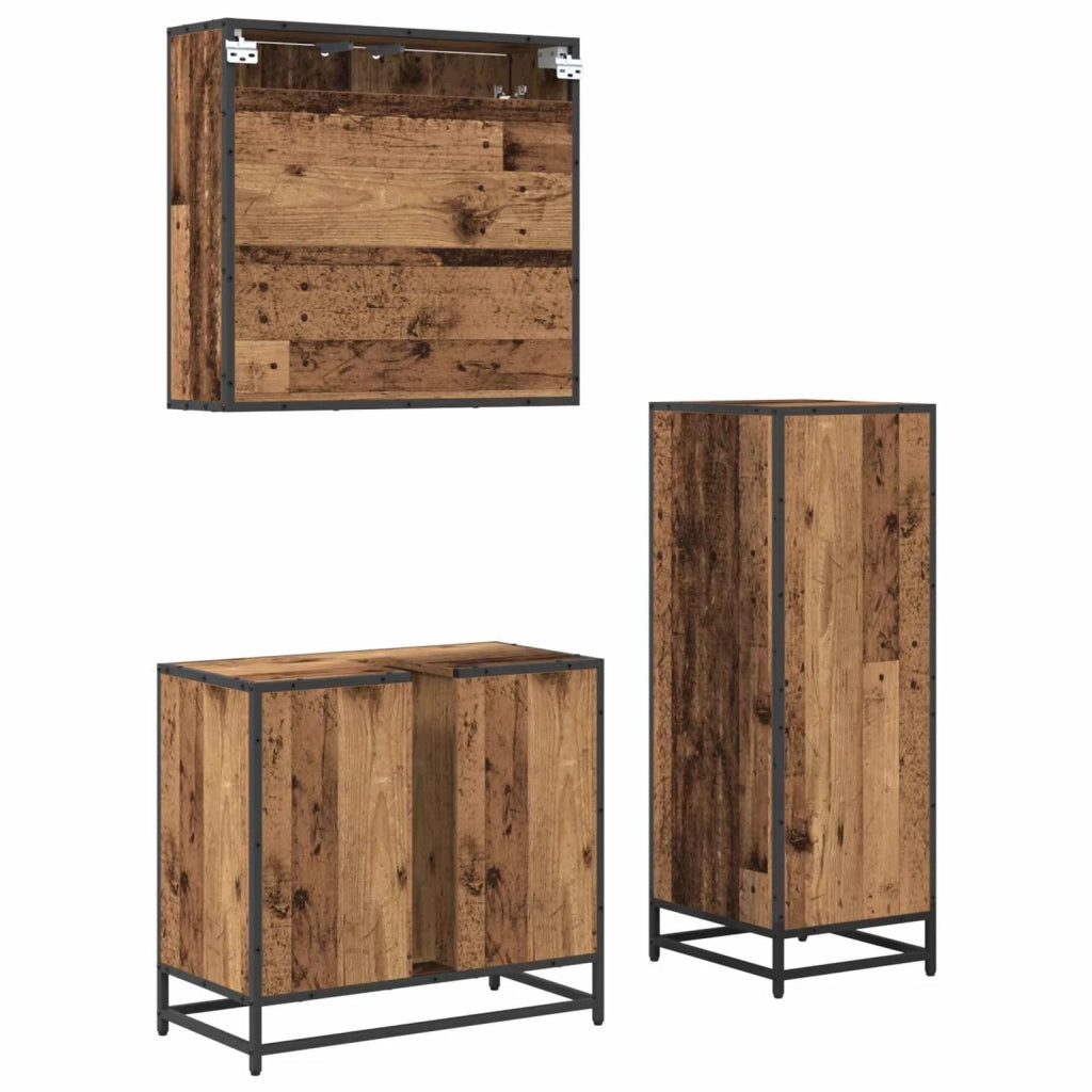Set di mobili per il bagno con cassetto 3 pcs Legno vecchio