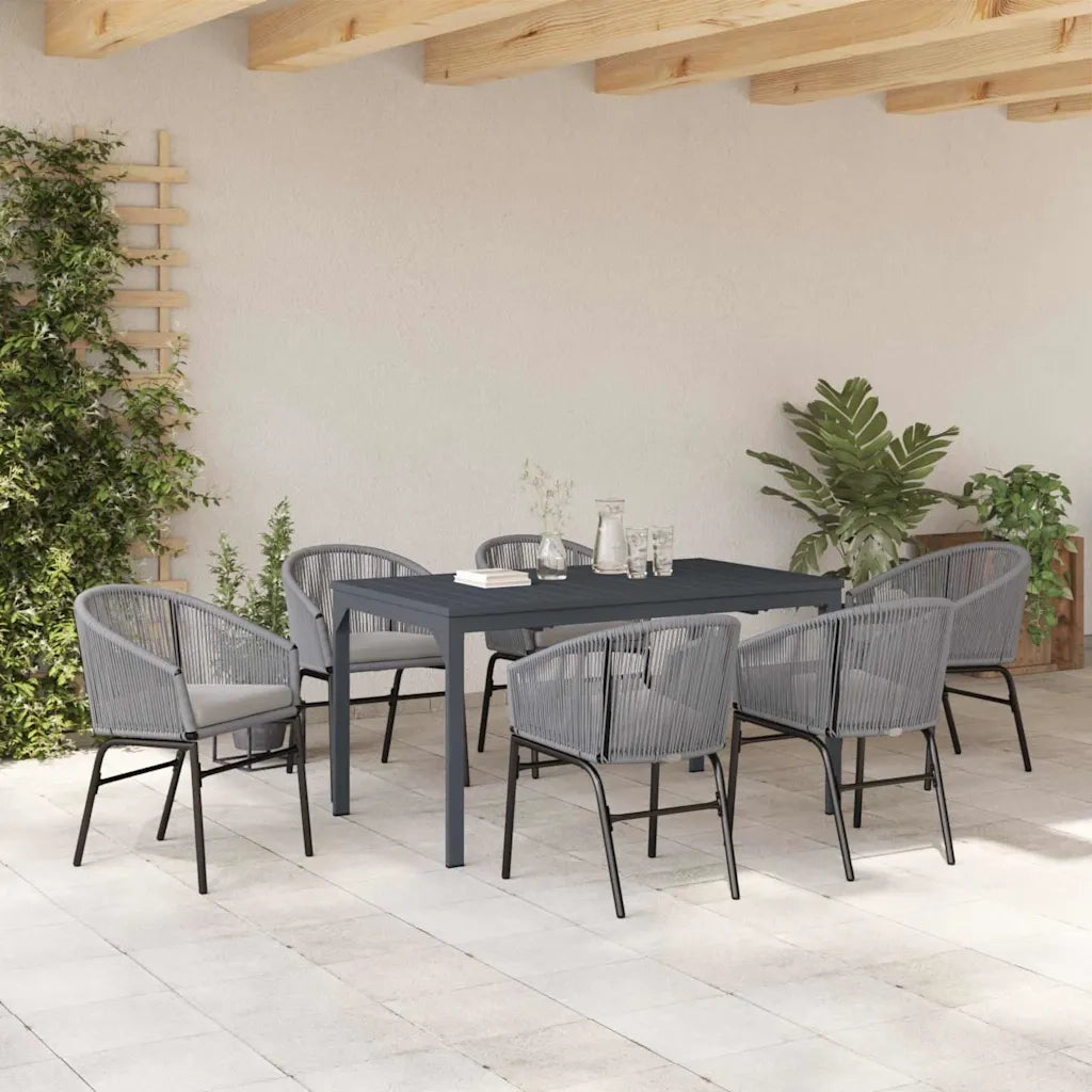 Set da Pranzo per Giardino 7 pcs Grigio polyrattan