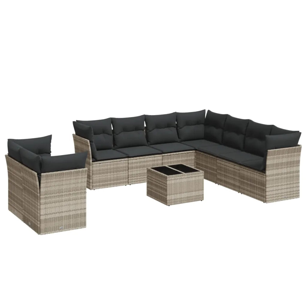 Set Divano Giardino 10 pz con Cuscini Grigio Chiaro Polyrattan 3249691