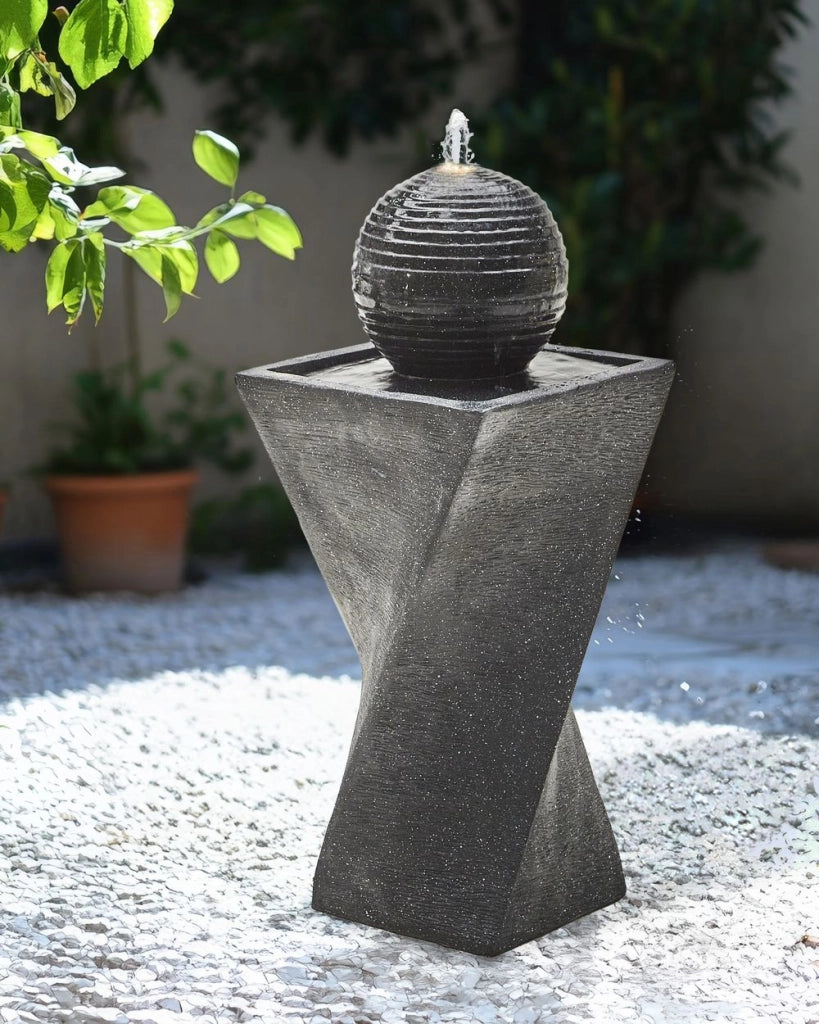 Fontana da Esterno ad acqua in Resina Grigia con Luce LED Design Moderno