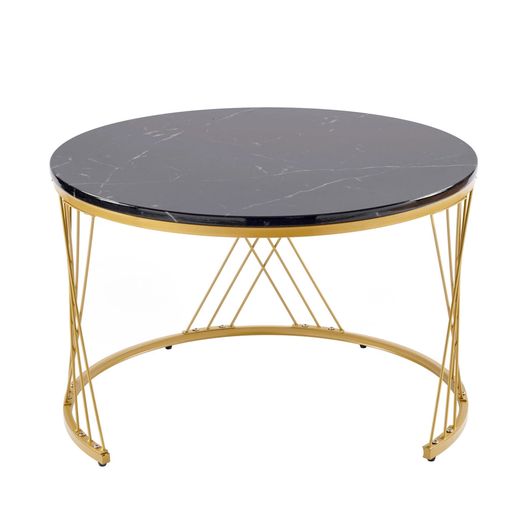 Tavolini da salotto 70x70x47 cm e 45x45x40 cm; set impilabile effetto marmo; MDF nero