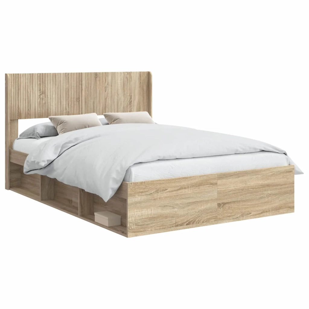 Struttura del letto con stoccaggio e testata-Giroletto con contenitore Rovere Sonoma 608390