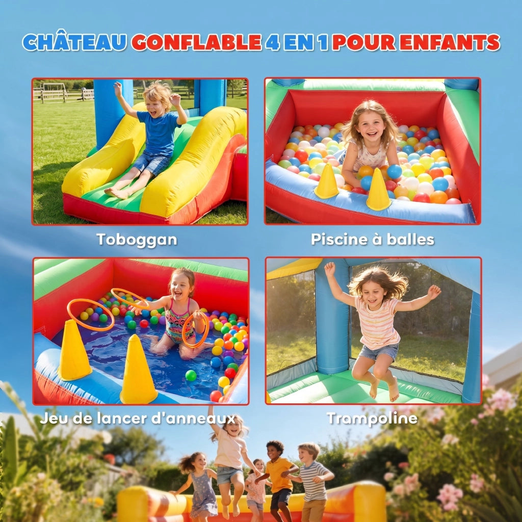 Castello Gonfiabile 4 in 1 ¨C Xylo ¨C con Scivolo Piscina Palline Gioco Lancio Anelli Multicolore