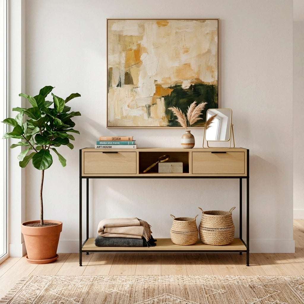 Console da ingresso Hispanohogar finitura rovere e grafite 80x100x36