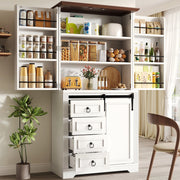 Colonna da cucina con 4 cassetti, ripiani regolabili e soft-close, mensola laterale, per cucina, bianco, 80 × 39,8 × 180 cm