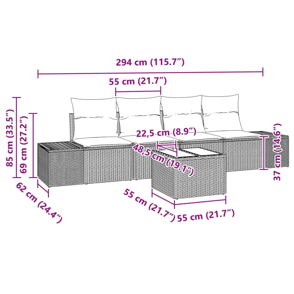 Set di divani 5 pz Nero polyrattan 3346936