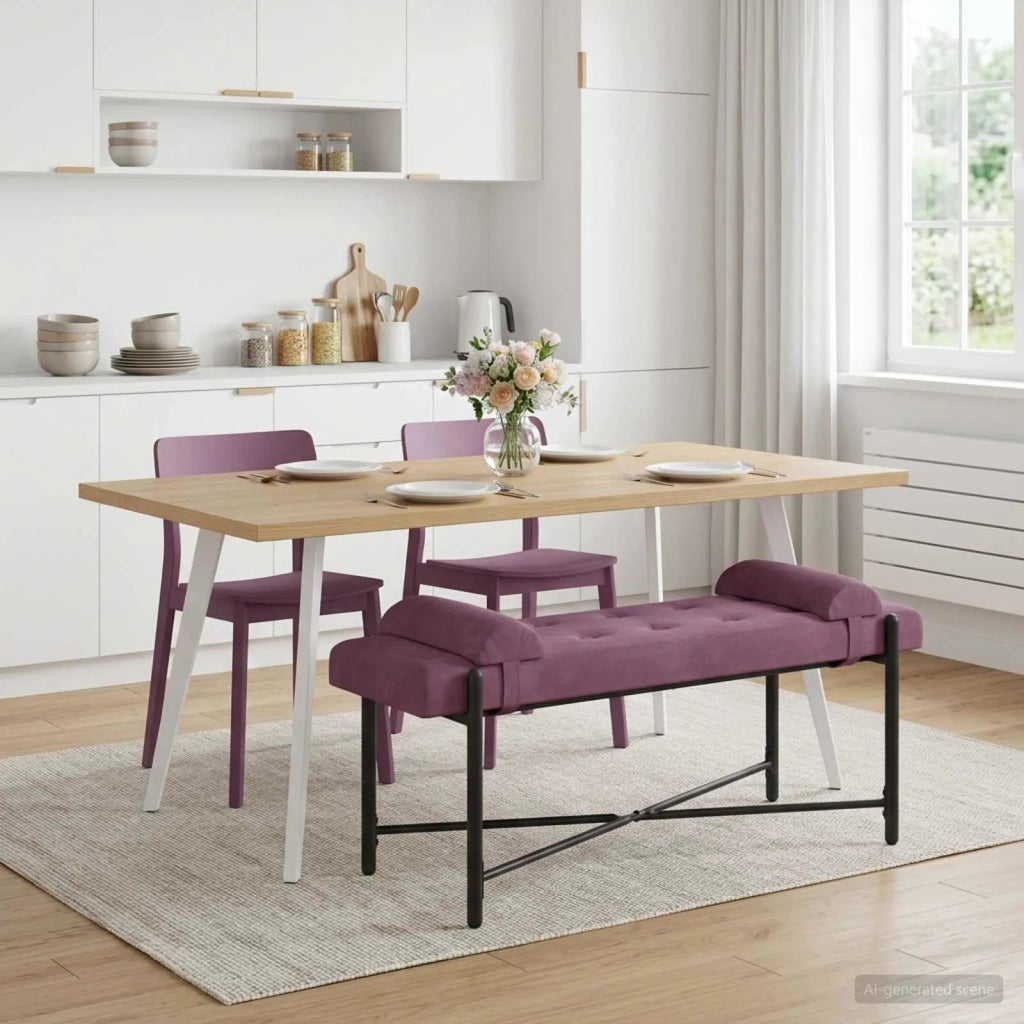 Panchina con bottoni e cuscini Viola 110 x 40 x 46 cm Velluto 42038398