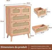 Scaffale per la camera - Legno - Rattan - 5 cassetti - Antiscivolo