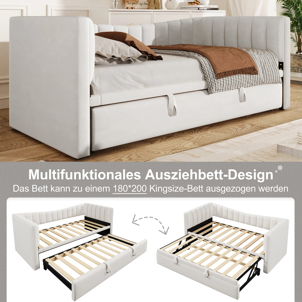LETTO con letto estraibile 90x200 cm in velluto bianco