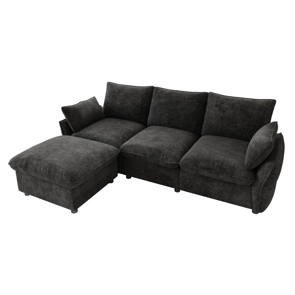 DIVANO ANGOLARE L 222,5x154,5x76,5 cm Chenille Grigio Scuro con pouf e 2 cuscini