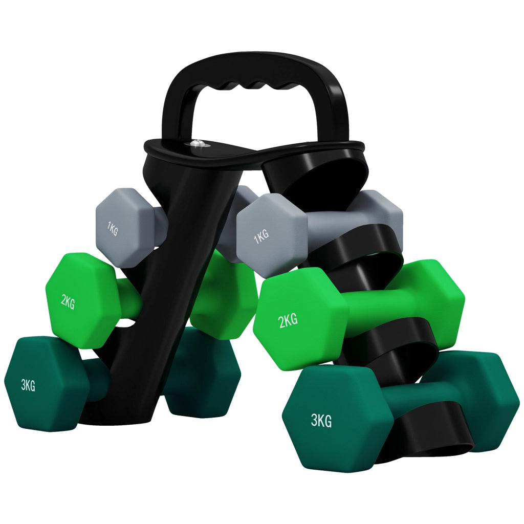 Set di manubri 2x1kg 2x2kg 2x3kg con supporto ¨C Minimal ¨C multicolore