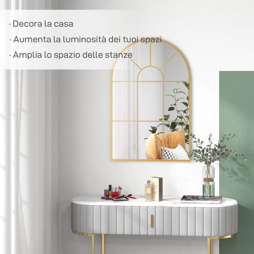 Specchio da Parete ad Arco ¨C Xylo ¨C Vetro e Metallo Oro 91x60 cm
