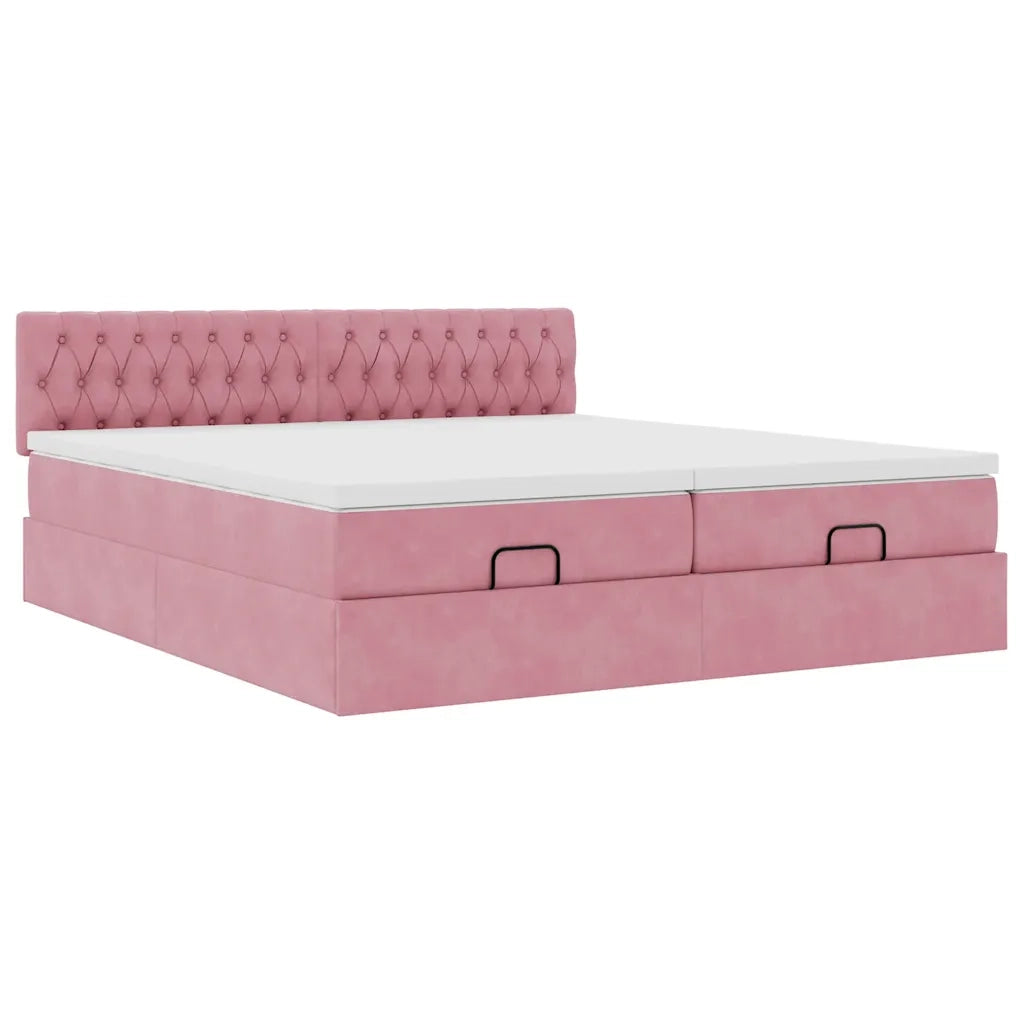 Struttura Letto Pouf con Materassi Rosa 180x200 cm Velluto 3312097