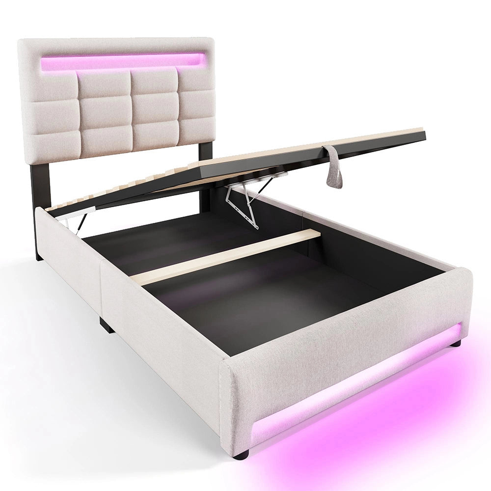 Letto imbottito - Xylo - 90x200 cm LED USB app comando beige